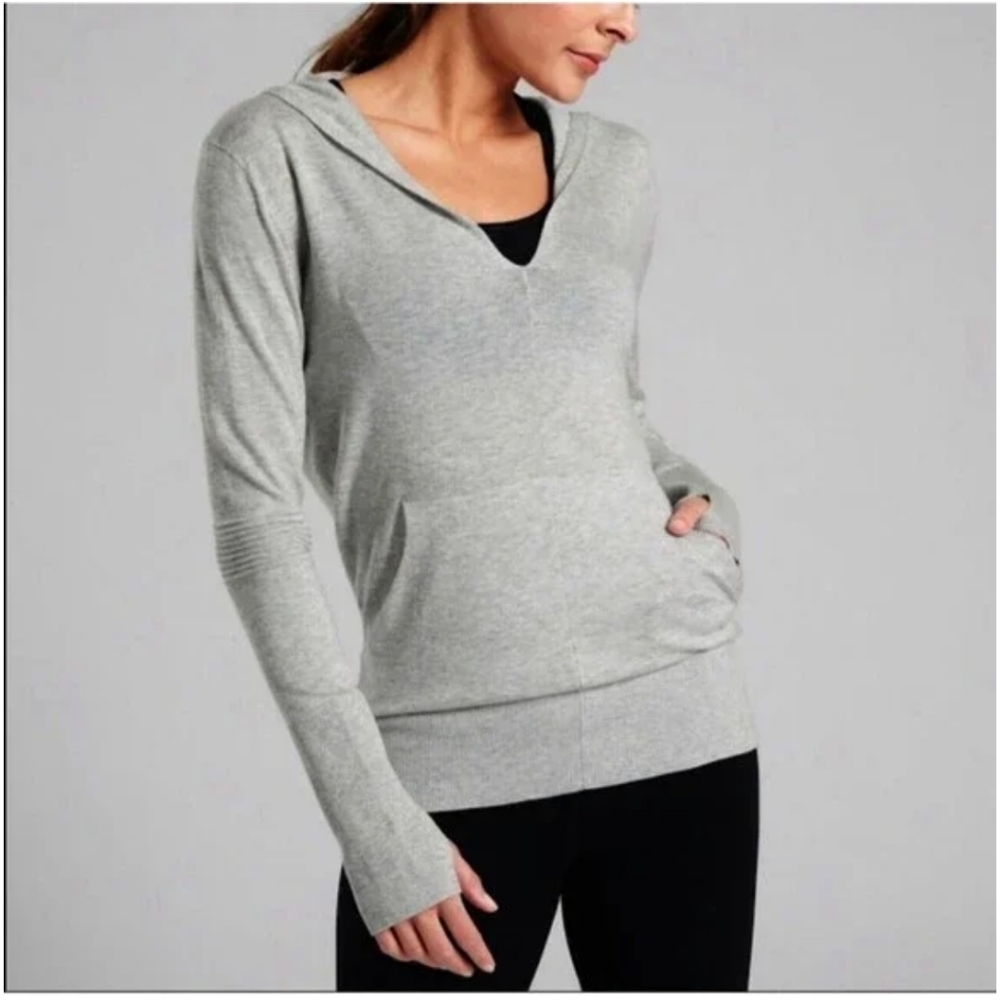 🍂 Athleta Enlighten Extra Small Women's Gray Lightweight Cotton Silk Hoodie Guc